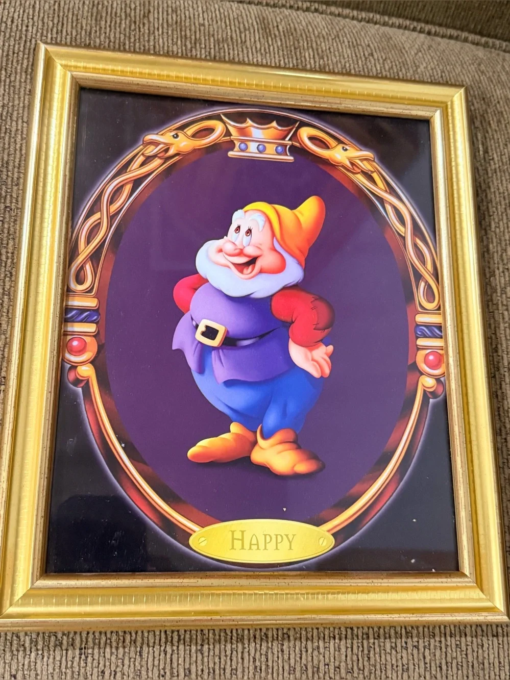 Disney Gold Framed Snow White Dwarf Portrait Prints Colorful Characters set of 5